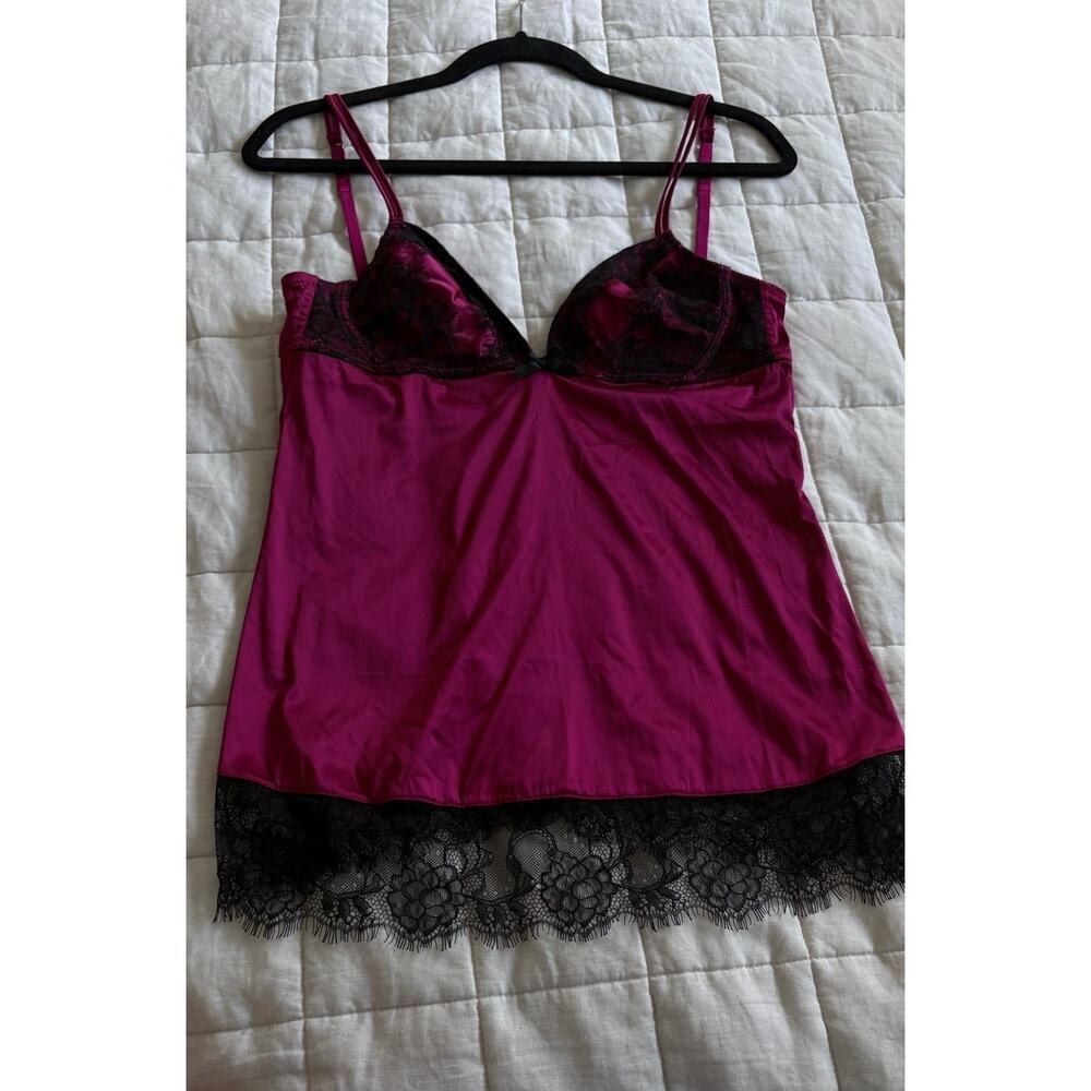 Blush Magenta Satin Lace Trim Chemise Cami Slip Lingerie Med Vixen